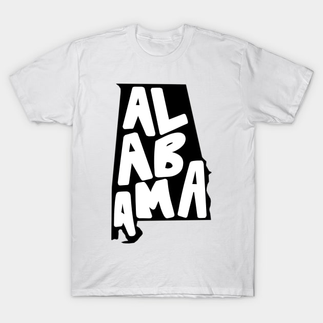 Alabama Doodle Letters Map Outline- black and white b&w T-Shirt by emilystp23